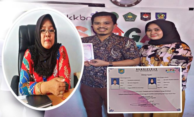 
 Kolase Anggota DPRD Kotamobagu Fachrian Mokodompit dan calon istri menerima sertifikat dari Puspaga Bolmong usai konseling pra nikah.