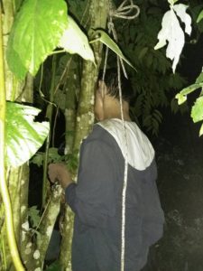 Korban saat ditemukan gantung diri di pohon sirih
