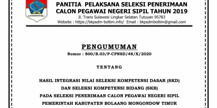 Pengumuman Nama-nama yang Lulus CPNS Boltim. Silakan Cek di Sini!