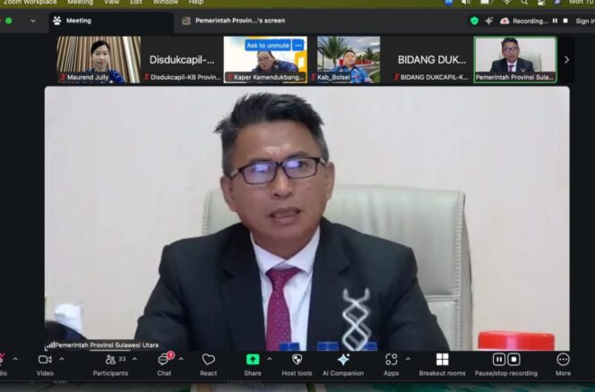 
 Sekprov Sulut Tahlis Gallang membuka Pendampingan Penyusunan Rencana Aksi Peta Jalan Pembangunan Kependudukan Kabupaten/Kota Tahun 2025–2029, yang digelar secara daring.