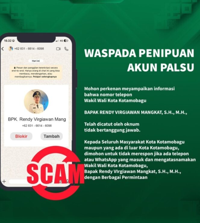
Pemkot Kotamobagu Peringatkan Warga Waspada Penipuan Catut Nama Wakil Wali Kota